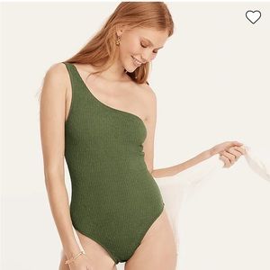 J. Crew textured one-shoulder one piece swimsuit size 6 green